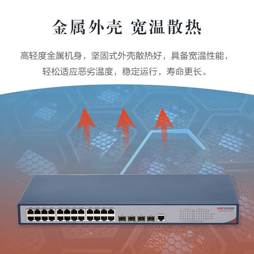 HIKVISION network switch managed layer 2 Gigabit POE switch 24 Gigabit PoE electrical ports 4 Gigabit optical ports built-in lightning protection DS-3E2528P-370W-E 6KV anti-surge | VLAN | port isolation | storm control