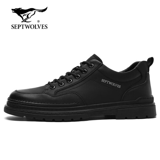 Septwolves men's shoes winter 2025 new sneakers men's breathable thick-soled wear-resistant work shoes trendy versatile business casual leather shoes black 43