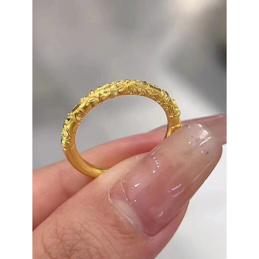 Hengchengxiang HOECENXAR24K golden Bauhinia flower ring for women new 999 carved plain ring temperament niche 5G gold ring ancient Bauhinia flower ring US size 10