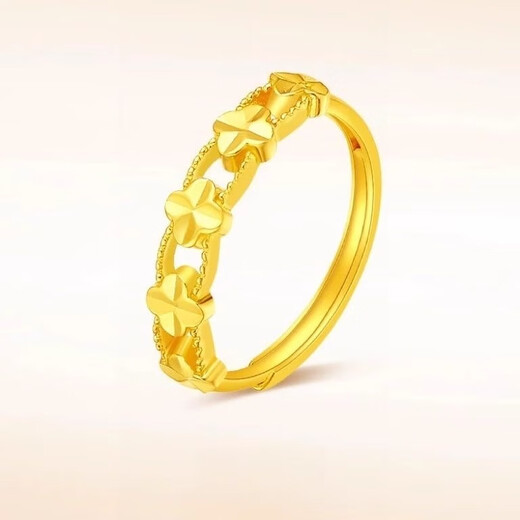 QMXD four-leaf clover gold ring for women high-end light luxury ring fashion wedding decoration gold-plated live ring birthday gift ring