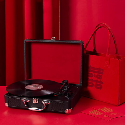 Yunya wedding gift for newlyweds, wedding and engagement, vinyl record player, bluetooth audio, living room ornaments, housewarming gift, bluetooth model, love horse brown, with gift bag, does not include records