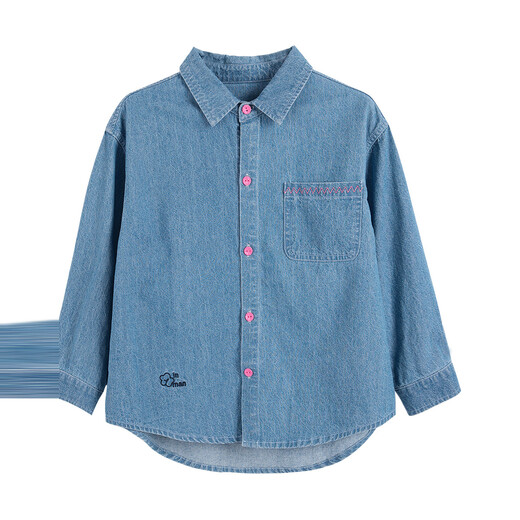 Inman girls denim shirt logo embroidery spring fashionable casual jacket for middle-aged and older children denim blue 160