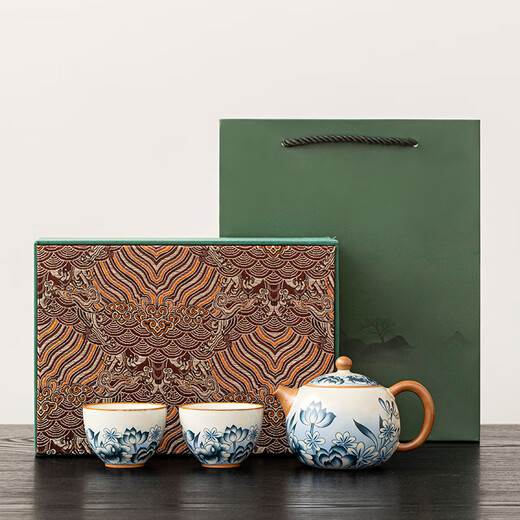 Tangfeng Ru Kiln Kung Fu Tea Set household high-end one pot and two cups personal ceramic teapot teacup gift box Ru Kiln Lotus Xishi Pot + 2 cups + gift box