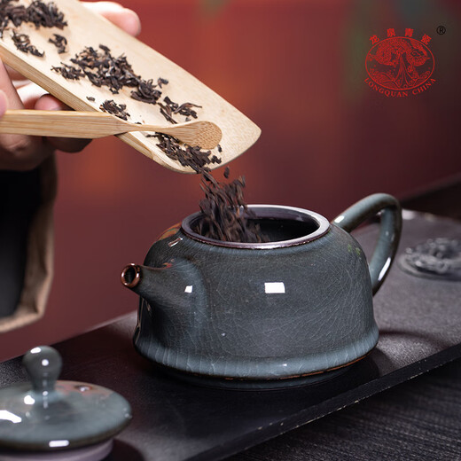 Longquan celadon high-end tea set Ge kiln iron tire ice crack open piece home reception tea pot tea cup set gift box iron tire fixed pot tea set 10 pieces gift box