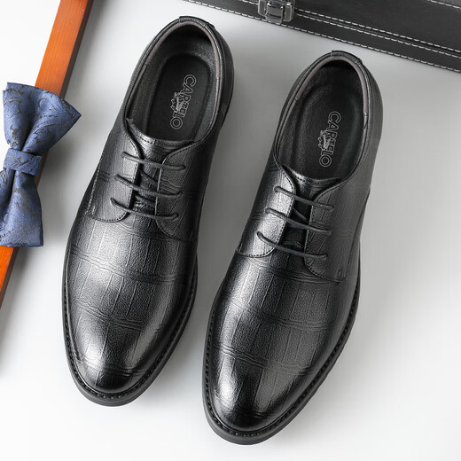 CARTELO Men's Leather Shoes Business Formal Shoes Men's Soft Leather Wear-Resistant Breathable Leather Shoes Men's 9611 Black Heightened Style 40