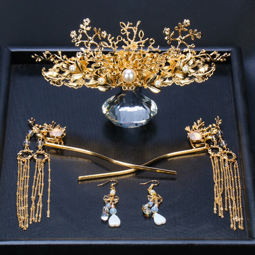 Meng Junchen Chinese style bridal accessories wedding hair accessories Xiuhe suit accessories cheongsam dress accessories Tang suit Ming Dynasty costume hair accessories complete set (ear hook style)