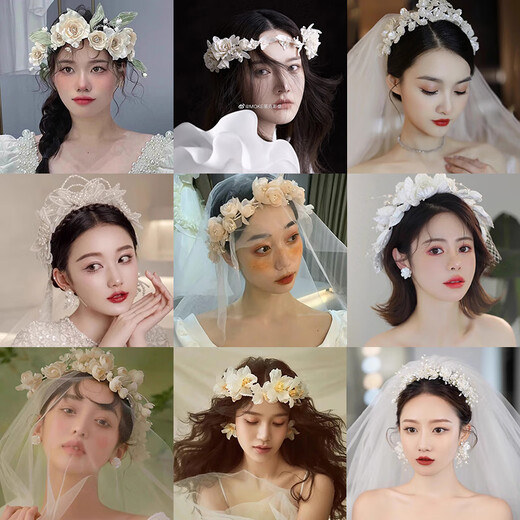 DYN bridal headdress, forest white headband, fairy fabric handmade hair accessories, Korean wedding main wedding dress accessories 8#