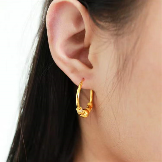 Alluvial Gold Earrings Women's Transfer Bead Gold Earrings Earrings Versatile Gifts for Mom/Lucky Beads/Earrings