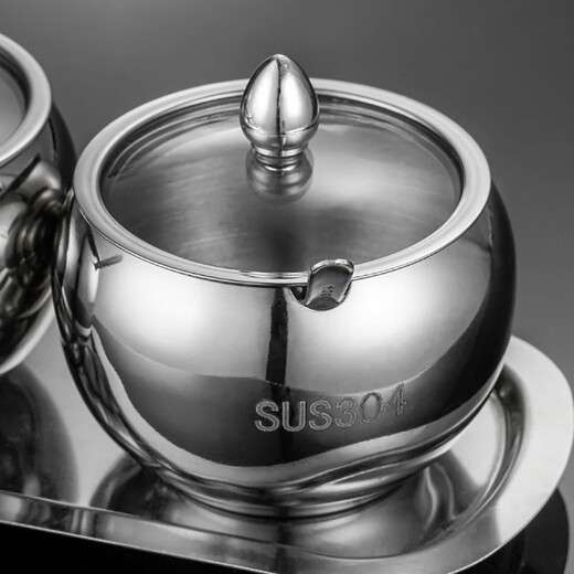 Xuanyan 304 stainless steel seasoning jar set seasoning storage jar seasoning jar salt jar dustproof seasoning box with base spoon tray with lid 304 seasoning jar four flavors