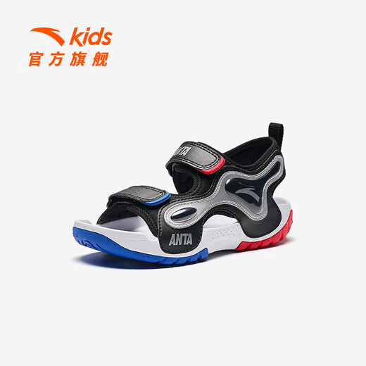 ANTA Children's Sandals Boys' Beach Shoes 2024 Summer New Breathable and Comfortable Outdoor Arch Sandals Black/Silver-3 28