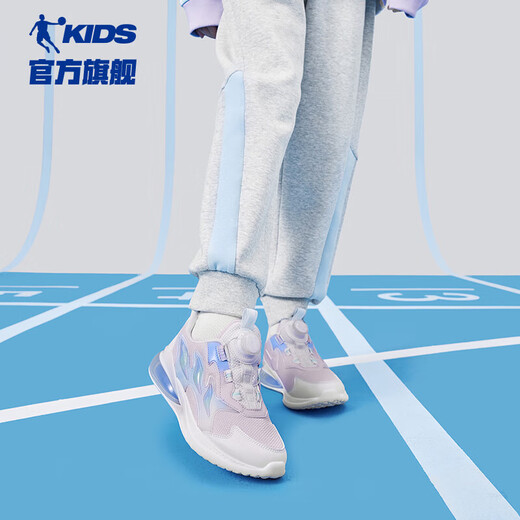 Jordan (QIAODAN) girls' running shoes, children's spring and autumn sports shoes, big children's leather mesh running shoes, shock-absorbing air-cushion children's shoes-38