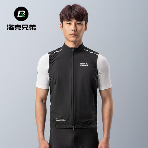 Rock Brothers Windproof Cycling Vest Men's Vest Warm Road Mountain Bike Clothing Breathable Sleeveless Top Black XXXL
