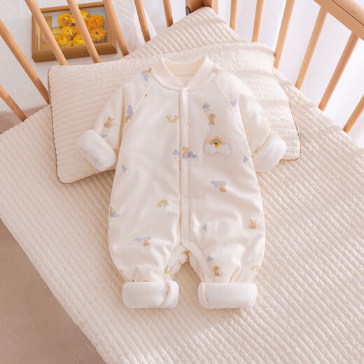 婴儿夹棉连体衣春季男女宝宝哈衣爬服纯棉服棉衣服秋冬装加厚套装 彩虹蓝色 40克棉 （适合18-23度） 66cm 11-14斤