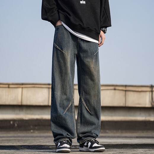 Mianzhi 2025 American High Street Straight Leg Wide Leg Jeans Men's Loose Autumn and Winter Casual Pants Men's Trend Retro Blue K892 Regular High Quality 32 L 105-120Jin Jin is equal to 0.5 kg