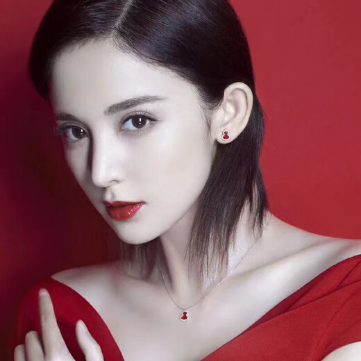 Fat Donglai's same style 18kl rose gold gourd earrings, national fashion red agate chrysoprase 18K rose gold with diamonds and red agate (with flying saucer ear plugs)