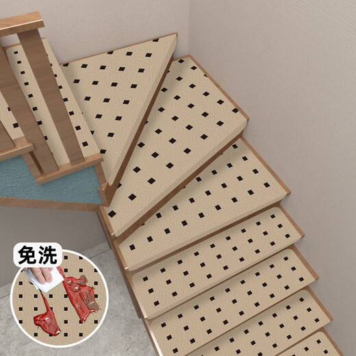 Little Brown Bear Stair Step Mat Self-adhesive Stair Mat Anti-slip Household Floor Mat Step Sticker Rotating Stair Foot Mat Silicone Mat Showing Pattern - Camel+Black Self-adhesive Bottom 95*95+4.5cm Side Fold