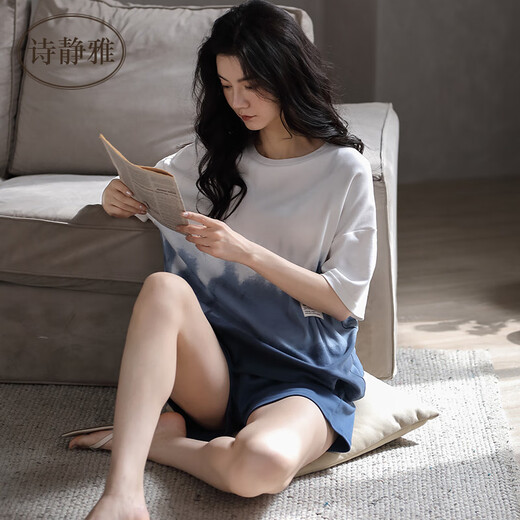 诗静雅（SHIJINGYA） 睡衣女夏季纯棉薄款短袖短裤家居服夏天时尚休闲可外穿套装 CXH 12210女短袖 L 女(推荐100-120斤)