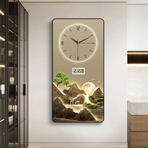High-End-Luxus modernes Restaurant, die Kiefern dekorativen Maluhr Wall Clock Home Mode Mode-Mode-Kalender Elektronische Uhr C6187 Uhr + verbessertes Perpetualkalender Horizontale Länge 30 cm * vertikale Höhe 60 cm abgerundetes Eck Aluminium kombiniert