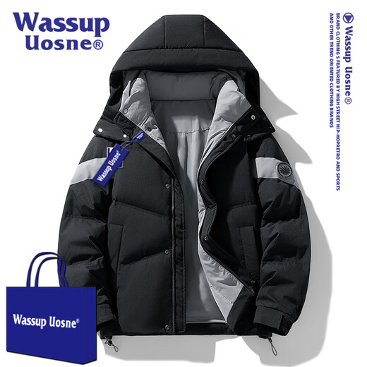 WASSUP UOSNE Chaqueta de plumón oficial de la marca de moda para hombres y mujeres en invierno Estilo americano Sin lavado Chaqueta de cuero PU 90 con plumón de pato Chaqueta piloto para hombres 9227 beige albaricoque (90% plumón de pato) S (recomendado 90-110 Jin Jin equivale a 0,5 kg)