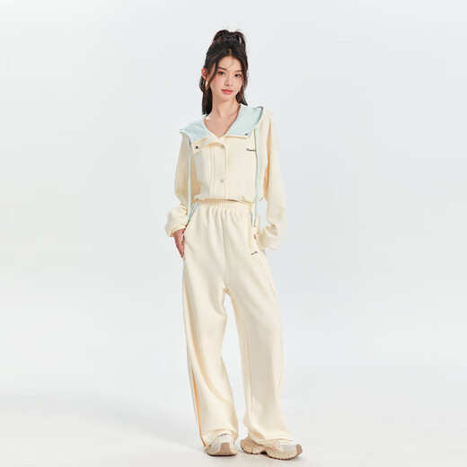 Fantu onet Fantu casual fashion sports knitted suit for women spring style age-reducing jacket straight-leg pants two-piece set off-white ready stock L