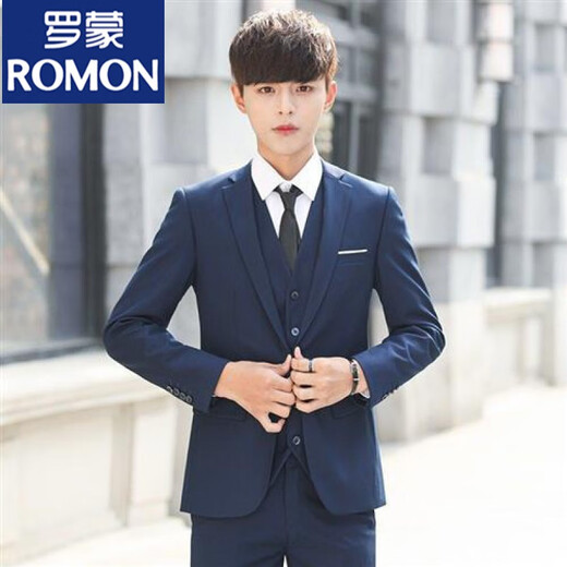 ROMON (ROMON) adult dress suit, boys suit, suit suit, men's five-piece suit, Korean version, slim fit, black suit + pants, S 95Jin Jin equal to 0.5 kg or less