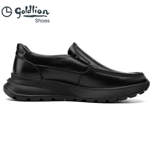 Goldlion Men's Shoes New Leather Toe Cowhide Business Casual Shoes Slip-On Lazy Shoes Flat Heel Thick-soled Loafers Black 40