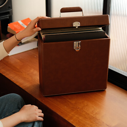 Syitren vinyl record storage box retro portable vinyl storage protective box brown