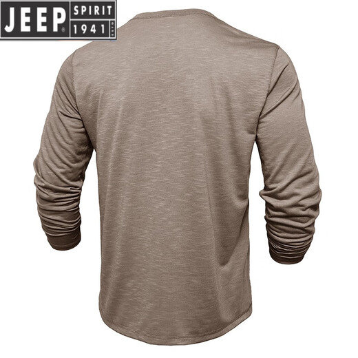 JEEP SPIRIT European and American tough guy Ami khaki American retro loose T-shirt cotton Henry collar long-sleeved inner layered shirt trendy men's military green XL