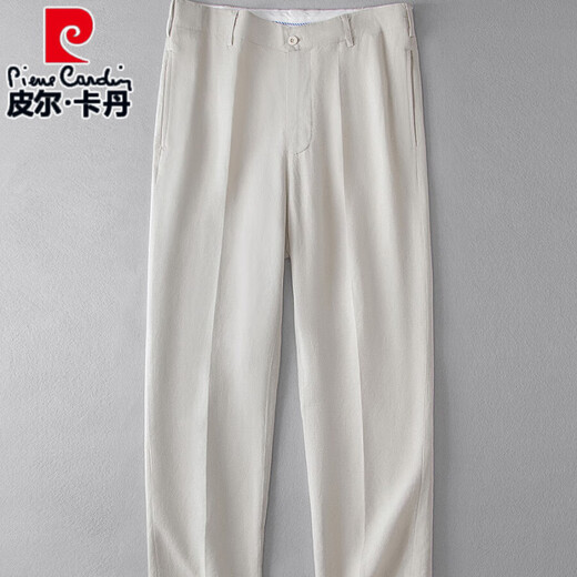 Pierre Cardin linen casual trousers men's loose thin linen viscous nine-point pants simple comfortable breathable straight pants summer mid-waist khaki L (120~140Jin Jin equals 0.5 kg)