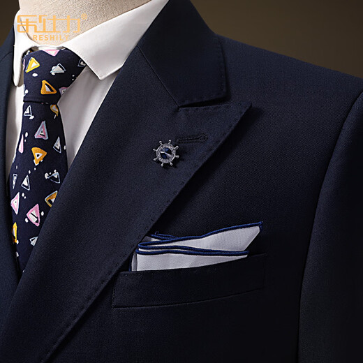 Lexili light luxury suit men's suit slim business casual formal groom wedding dress banquet two-piece set double-breasted blue Archline double-button blue 2-piece set jacket + trousers 165/S/46 size, default size 29 trousers