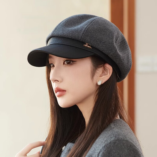 Shenggeer octagonal beret women's autumn and winter Korean version versatile 2025 new British retro face-showing small fashion newsboy hat brown one size