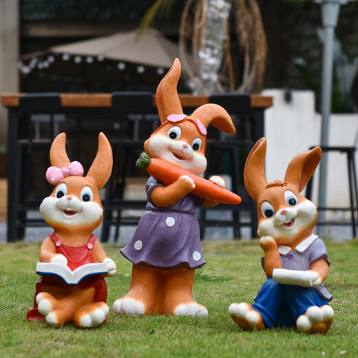 Yi Mingyuan Garden Cartoon Rabbit Fiberglass Sculpture Floor-standing Decoration Ornament Kindergarten Outdoor Garden Courtyard Landscaping Layout Western Style Reading Girl Rabbit