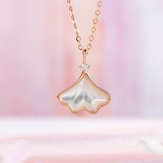 Saturday Fu Hong 18K Gold Necklace Small Almond Mother-of-pearl Diamond Necklace Birthday Gift J0611924 40+5cm