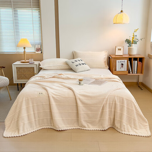 Yalu Milk Velvet Blanket Thickened Winter Office Nap Blanket Sofa Cover Blanket Air Conditioning Blanket Single Shawl Small Blanket Platinum-Cream White Category A Maternal and Infant Grade Double-sided Warm Velvet Thickened Warmth 120x200cm Sofa Blanket/shawl Blanket-can be spread or covered