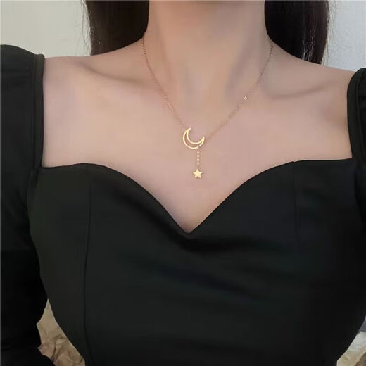Stars and moons titanium steel necklace women ins autumn and winter sweater chain pendant clavicle chain 2025 new accessories silver