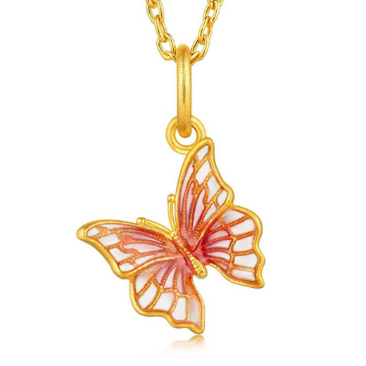 Dewey Van gold-wrapped 999 pure gold pendant G24k gold pendant enamel craft Butterfly Shadow Wizard series Chinese Valentine's Day gift Ice blue butterfly pendant + s925 necklace (thick gold layer)
