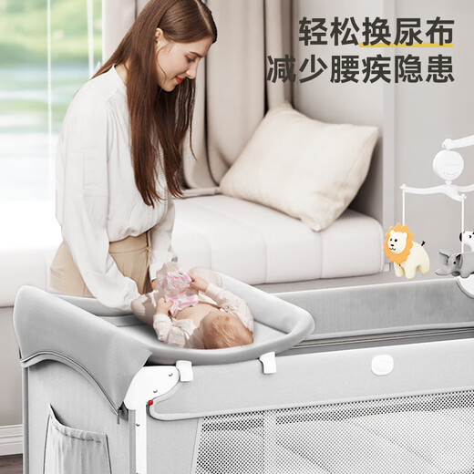 ULOP folding crib splicing bed multi-functional baby bed removable newborn gift rocking crib to soothe sleep artifact cradle crib with mosquito net-luxury model