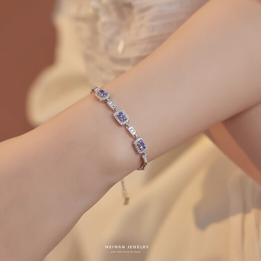 DL 1998 Fat Donglai same style tanzanite bracelet flowing purple star natural silver women's design niche jewelry gift flowing purple star bracelet extension chain (hand circumference 13-19