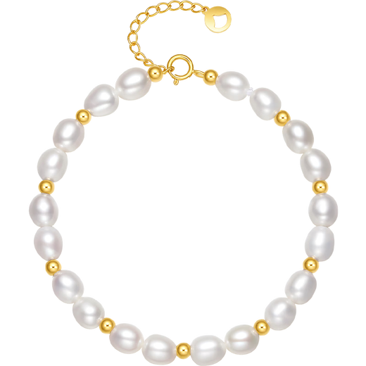 Saturday Fortune Yellow 18K Gold Pearl Bracelet Birthday Gift for Women X0713025 16+3cm