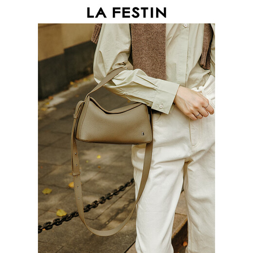 拉菲斯汀【圣诞礼物】头层牛皮包包女2025新款真皮通勤单肩斜挎手提饭盒包 【头层牛皮】【小号】大象灰