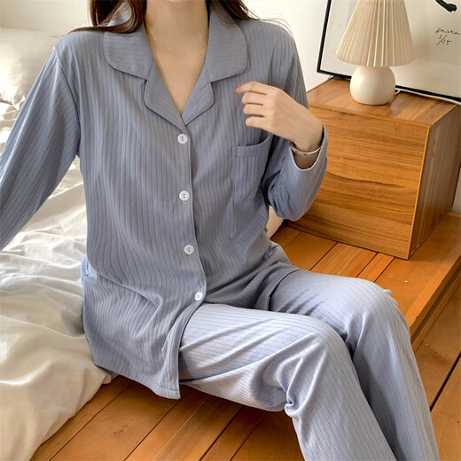 雅鹿简约休闲睡衣女韩版长袖开衫长裤高级感大码春秋夏家居服套装 开衫:5009樱桃 2XL 125-155