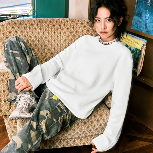 Miniso (MINISO) heavy long-sleeved T-shirt men's spring and autumn texture waffle teen casual trend base shirt Palm green L