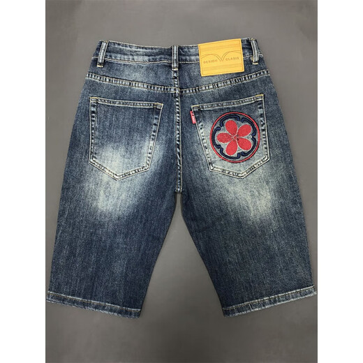 
tzbt Koi embroidered denim shorts men's summer thin high-end slim mid-trouser style retro five-point pants mid-trouser L825 retro blue five-point pants 30