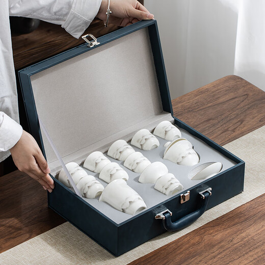 Gold inlaid jade mutton fat jade porcelain tea set white porcelain complete set ceramic Kung Fu tea set men's gift housewarming wedding moving gift Yunhai painted gold mutton fat jade porcelain tea set