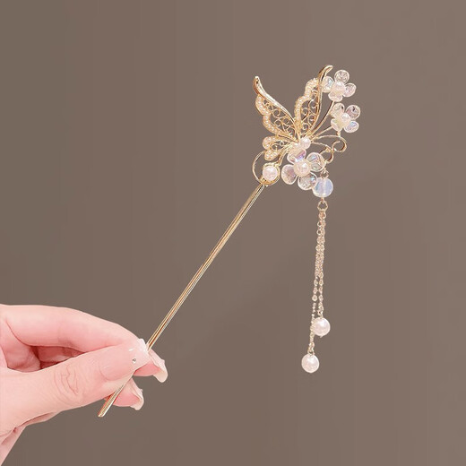 Bai Qixin ancient style hairpin with tassels for women with updos, new Chinese style metal headwear, Hanfu accessories, ancient costume hairpins, Teacher's Day Dielianhua tassel hairpins