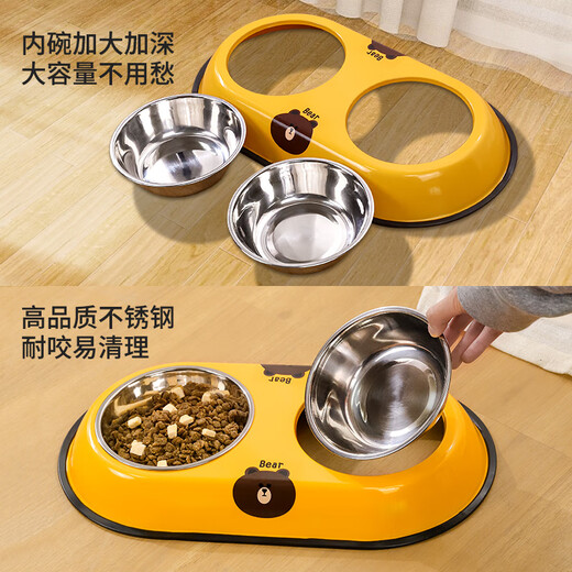 Qi Oh dog bowl, dog bowl, cat bowl, cat food bowl, dog rice bowl, anti-knock over double bowl, integrated drinking water bowl, small and medium-sized dog pet supplies, green and gray double bowl, large size (suitable for 7-35 Jin Jin equals 0.5 kg dogs and cats)