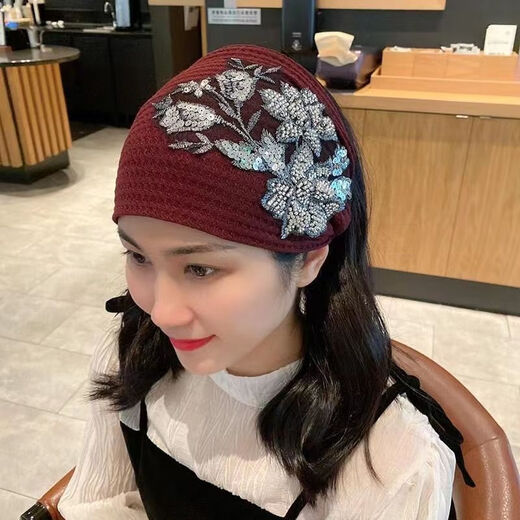 Scarf, hair accessories, woolen knitted headband, wide-brimmed autumn and winter warm headscarf for women, ear protection, headband to cover gray hair, rose-khaki color