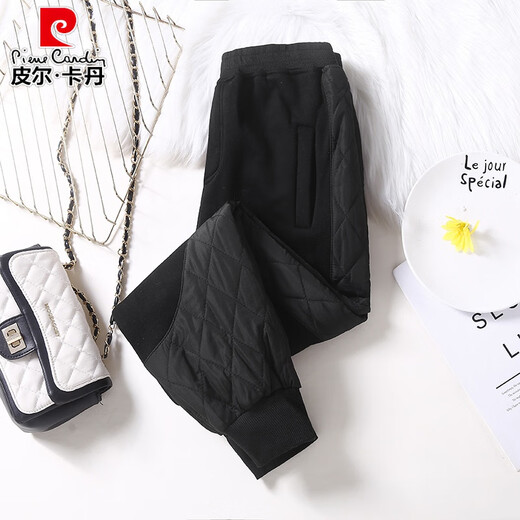 Pierre Cardin Cotton Pants Women's Autumn and Winter Outer Wear Plus Velvet Thickened Pants 2026 New Minus 40 Cold-Resistant Leg Down Pants Black L Recommended 115-130 Jin Jin equals 0.5 kg