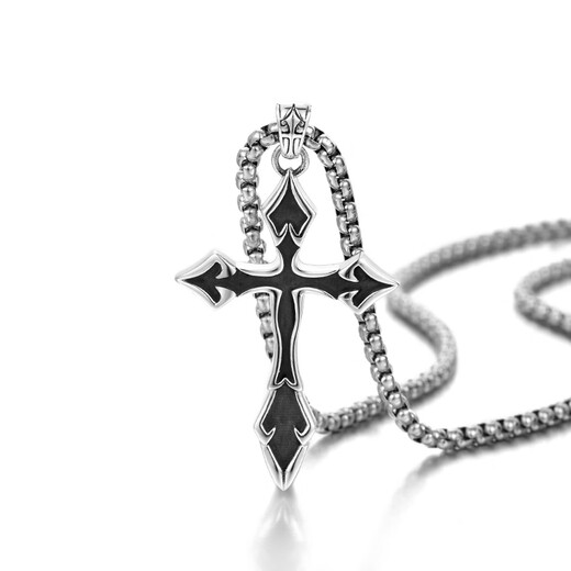 IDEAGEMER925 silver cross necklace men's personality retro niche simple versatile handsome boy pendant clavicle chain trend cross pendant + titanium steel chain 60CM supports engraving