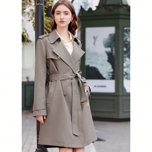 Betu nuevo cortavientos de primavera para mujer, cortavientos de longitud media con solapa delgada retro británica para mujer 2401T50 color avena M